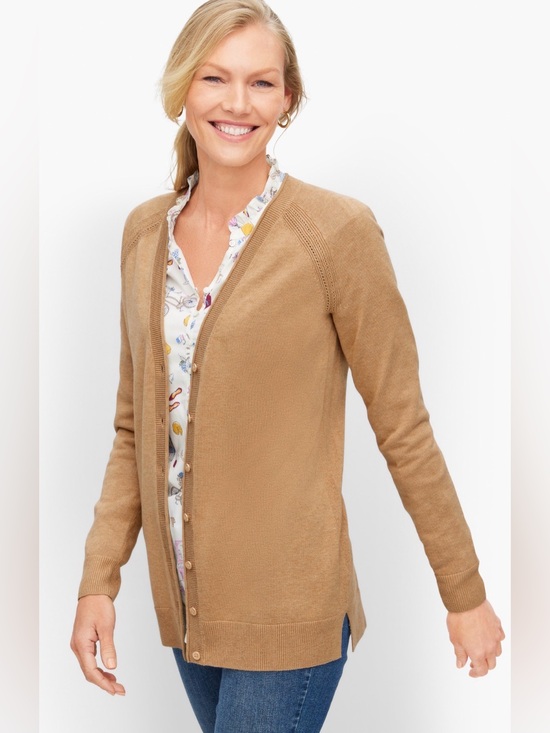 Talbots Sweaters - Talbots Girlfriend Pointelle Cardigan Camel Size 1XP